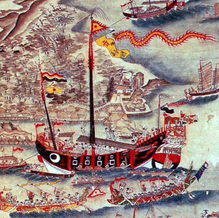 「琉球貿易図屏風内」の琉球王国船の図